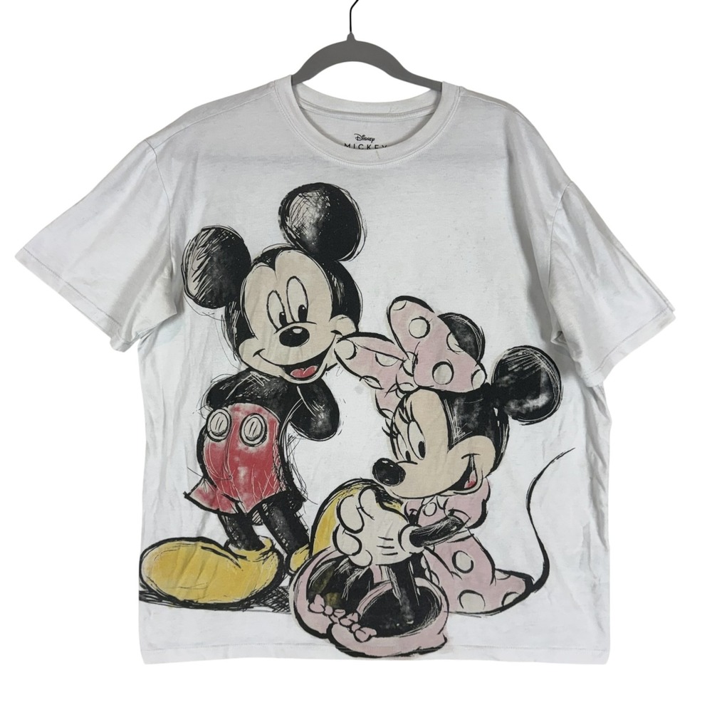 Disney Shirt Kids XL 16-18 White Mickey Minnie Graphic Tee Short Sleeve Top